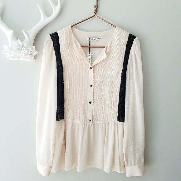 Alice + Olivia Tops - Alice + Olivia | Elysia Ivory Lace Peplum Shirt